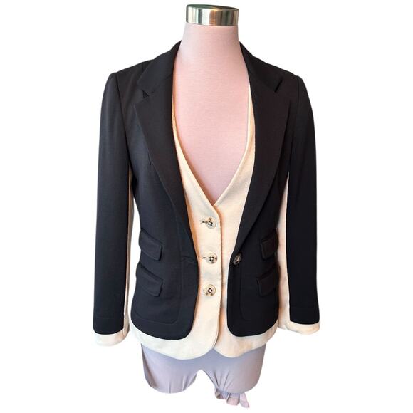 EUC Anthropologie Cartonnier Layered Vest Jacket Blazer Black /Cream Fits size 6 - Picture 2 of 16